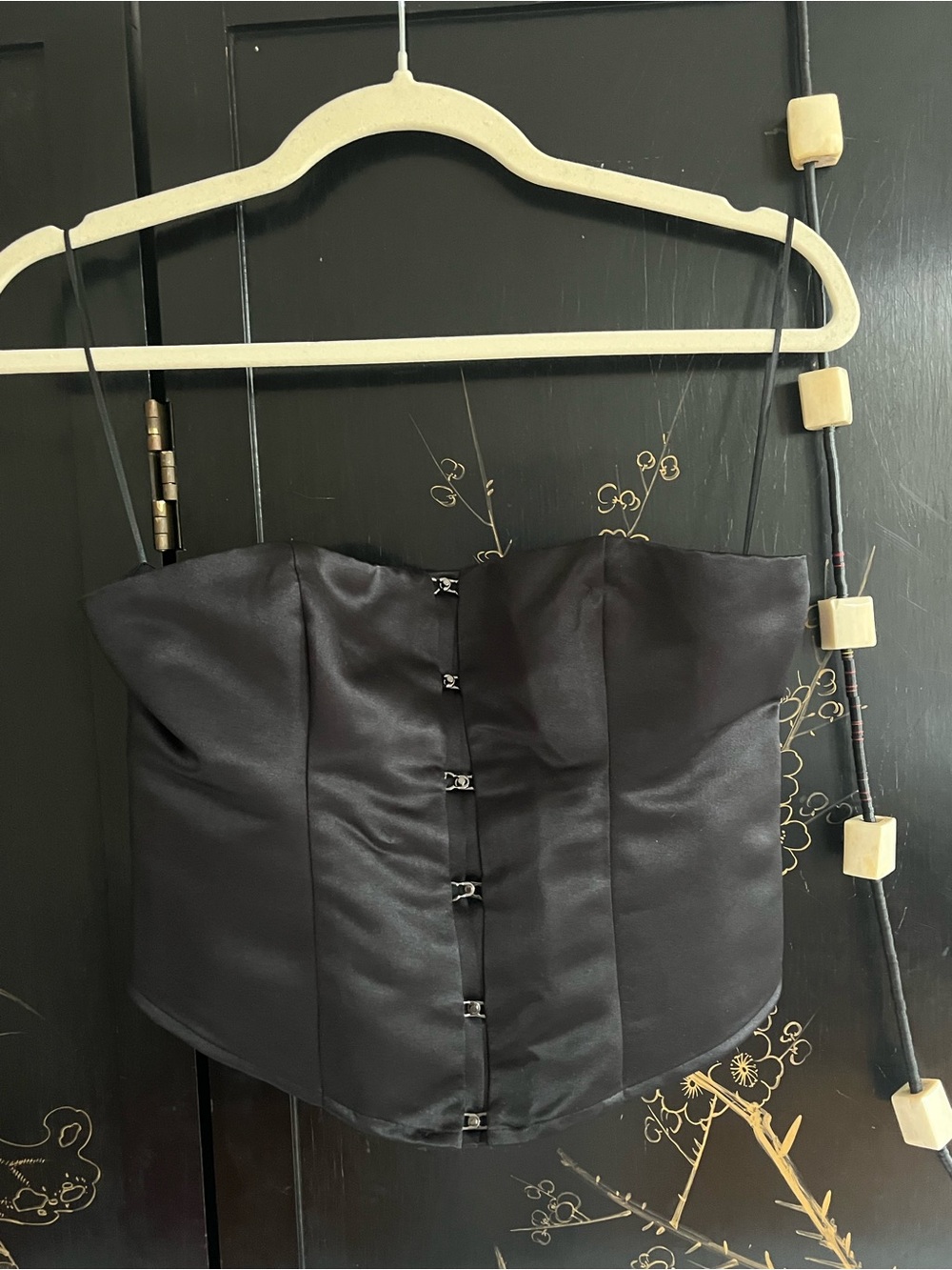 Black Satin Corset Top with Front Hook Closure